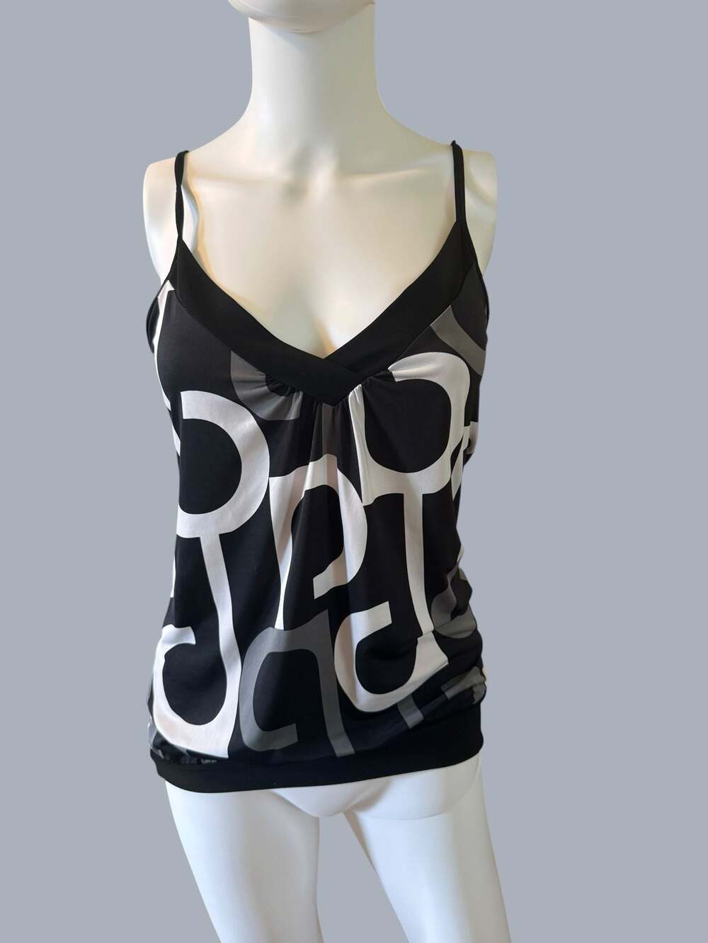 Body Central Black and White Geometric Print Spaghetti Strap Cami Tank Top